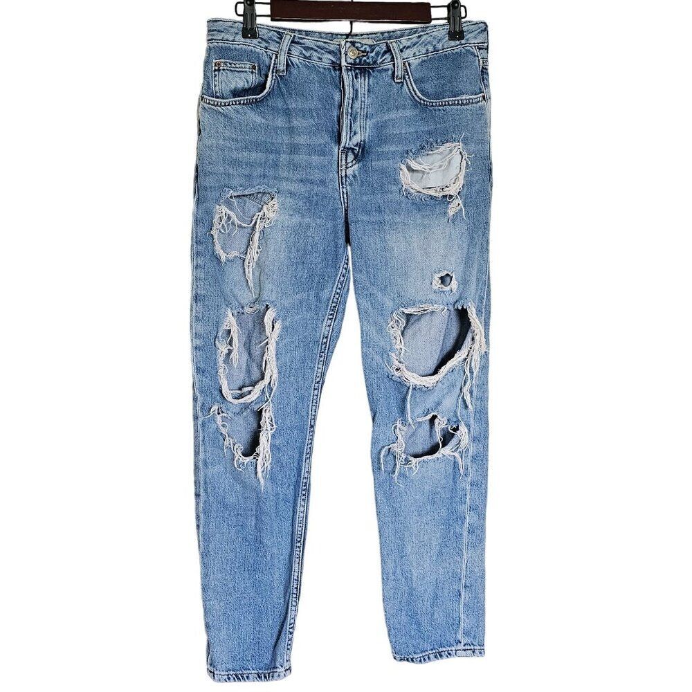 Topshop MOTO Hayden Distressed Boyfriend Jeans Womens 28 Highwaisted Button Fly